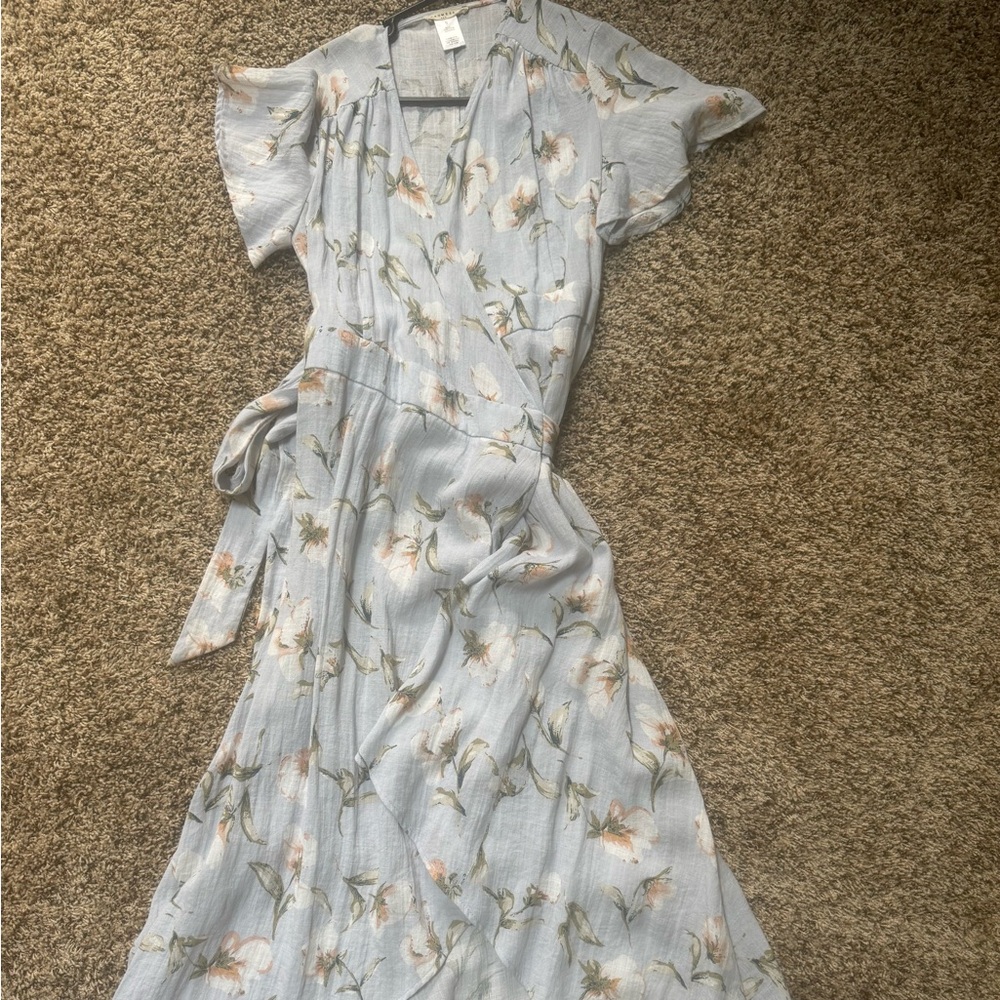 Promesa Tan and Brown Flutter Sleeve Maxi Sundress